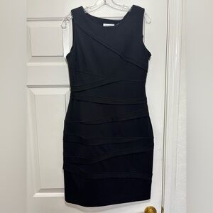 Calvin Klein Size 8 Black Sleeveless Sheath Dress Ponte Stretch Knit